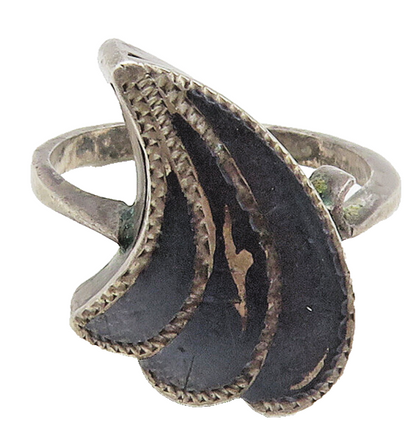 SIAM 925 Sterling Silver  Vintage Black Niello Enamel Band Ring Sz 6  RG15656