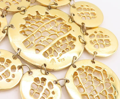 925 Sterling Silver Vintage Necklace Gold Plated Intricate Weave Circles  NE4691