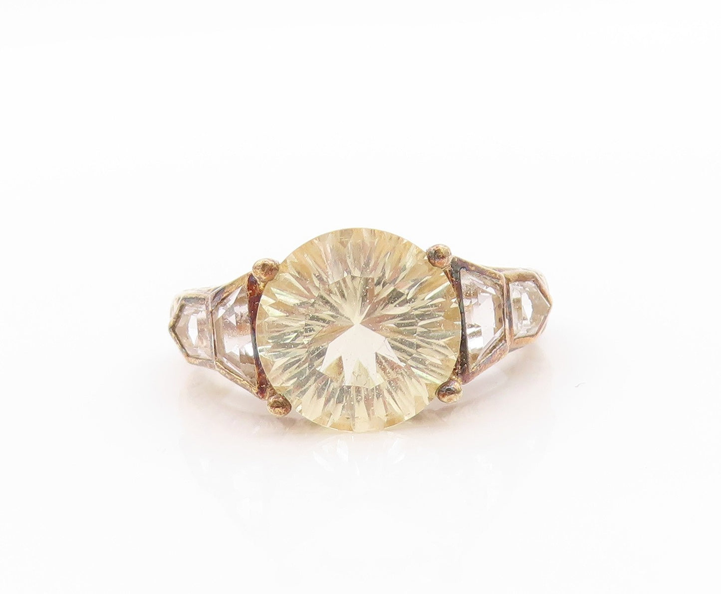 925 Sterling Silver Vintage Ring Gold Plated Swirly Multi Topaz  Sz 10  RG33364