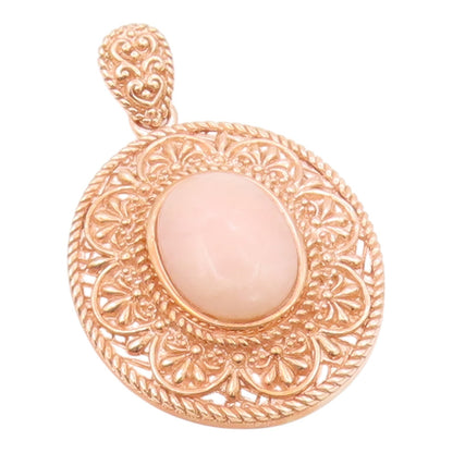 925 Sterling Silver  Cabochon Pink Agate Rose Gold Plated Pendant  PT10188