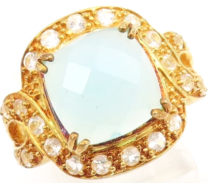 925 Sterling Silver Vintage Ring Gold Plated Topaz & Gemstone Inlay Sz 7 RG30628