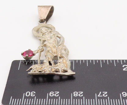 925 Sterling Silver Vintage Pendant Cutout CZ Jesus Playing With Dogs   PT23560