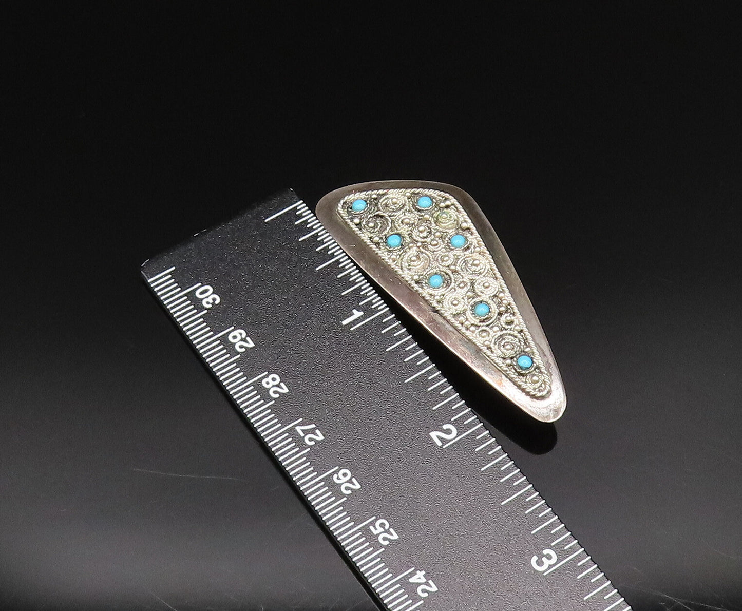 ISRAEL 925 Silver  Vintage Twisted Rope Spirals Turquoise Brooch Pin  BP9810