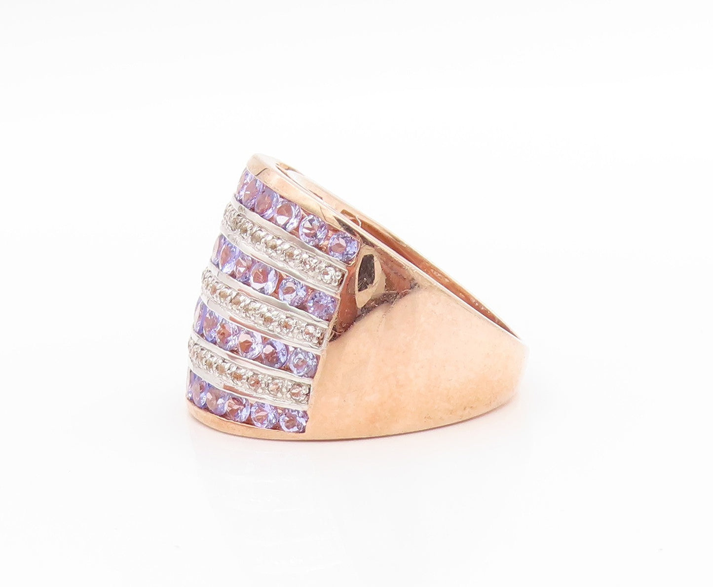 925 Sterling Silver Vintage Ring Gold Plated Amethyst Topaz Cluster Sz 8 RG33514