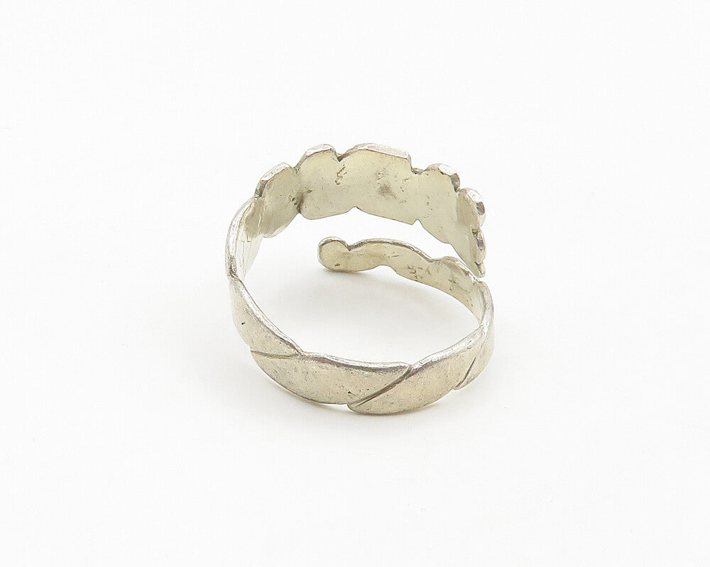 925 Sterling Silver  Vintage Shiny Floral Motif Bypass Band Ring Sz 9  RG18078