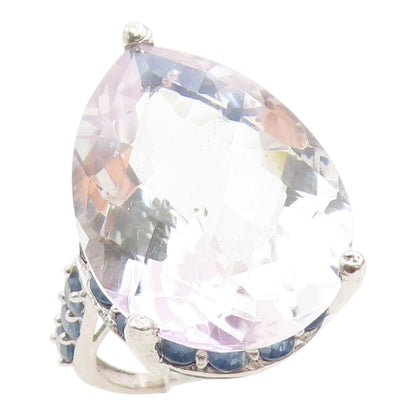 925 Sterling Silver Vintage Ring Pear Cut Amethyst & Sapphire Band Sz 8 RG36047