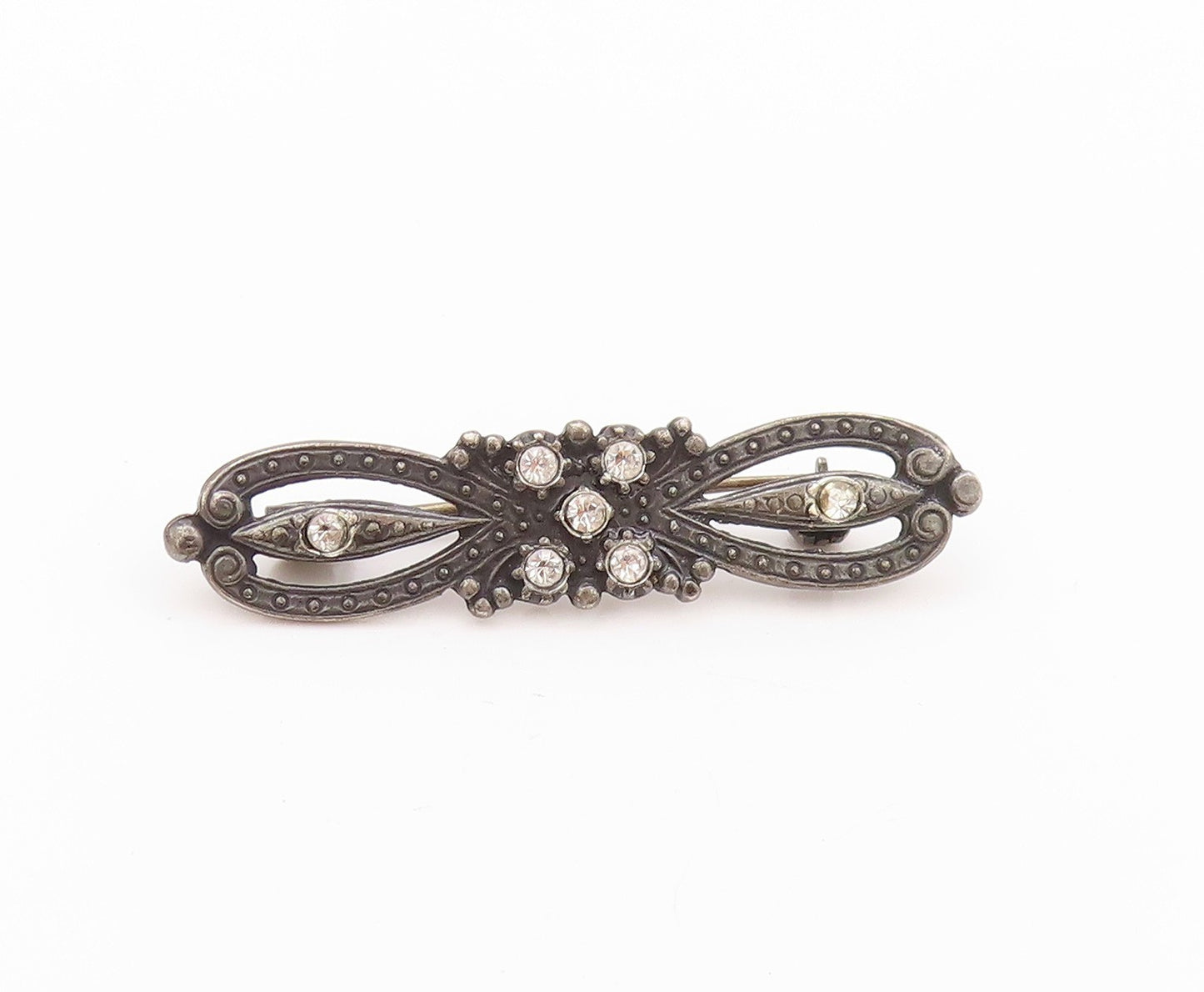 925 Sterling Silver Vintage Brooch Victorian Design CZ Inlay Cutout  BP11623
