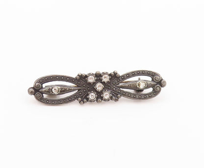 925 Sterling Silver Vintage Brooch Victorian Design CZ Inlay Cutout  BP11623