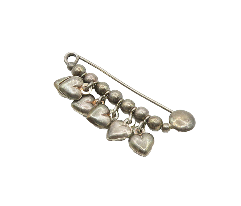 925 Sterling Silver  Vintage Dark Tone Love Heart Charmed Brooch Pin  BP7075