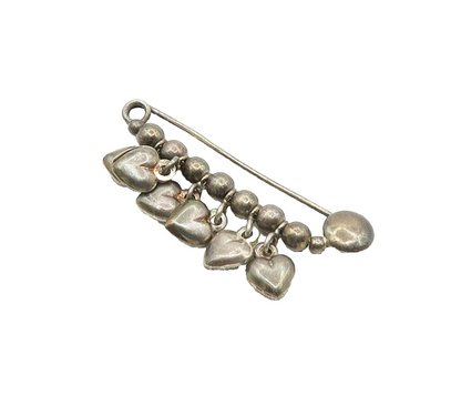 925 Sterling Silver  Vintage Dark Tone Love Heart Charmed Brooch Pin  BP7075