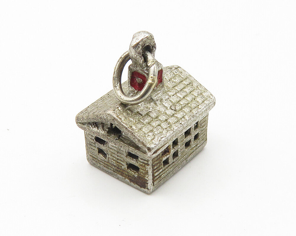 925 Sterling Silver  Vintage Dark Tone Petite House Motif Pendant  PT8442