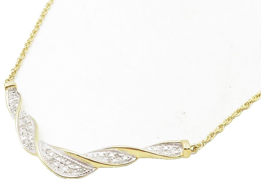 925 Sterling Silver  Genuine Diamonds Gold Plated Twist Chain Necklace  NE1942