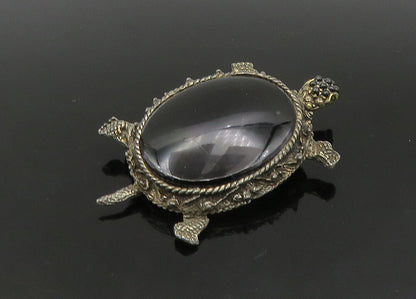 925 Sterling Silver  Vintage Black Onyx Sea Turtle Motif Brooch Pin  BP8924