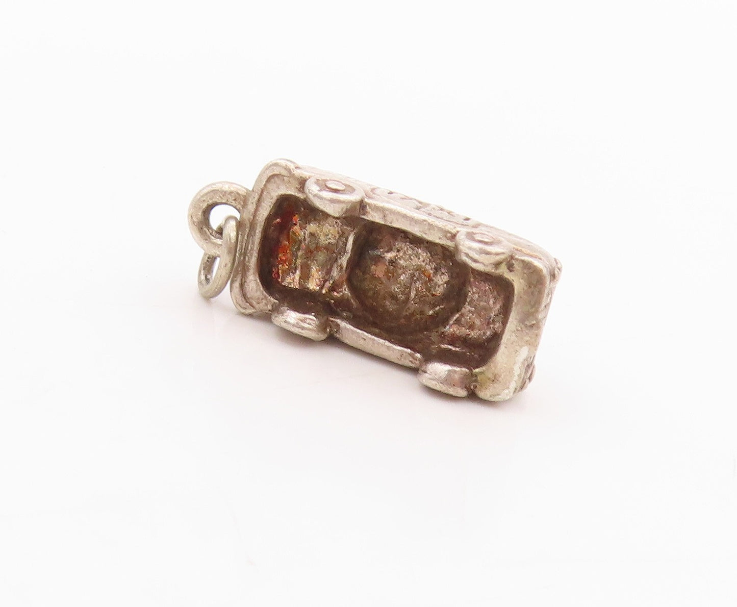 925 Sterling Silver Vintage Pendant 3D Carved New York Taxi Charm  PT24676