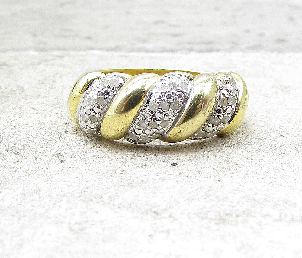 Gold Over 925 Silver  .35ctw Genuine Diamonds Cloudy Band Ring Sz 7  RG1706