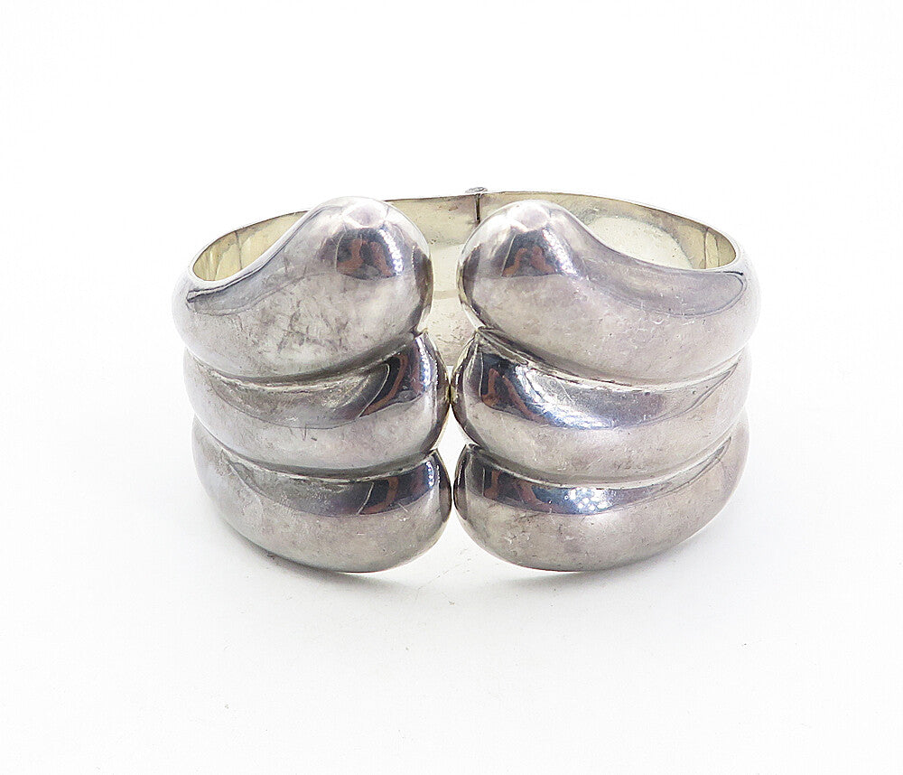 ZINA 925 Sterling Silver  Vintage Dark Tone Fluted Bangle Bracelet  BT3576