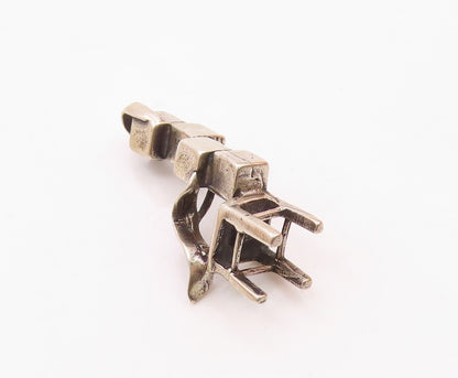 925 Sterling Silver  Dark Tone 2004 Ribbon Blocks & Chair Pendant  PT14498