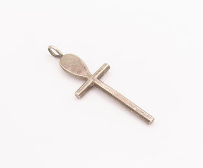 925 Sterling Silver Vintage Pendant Solid Cutout Religious Cross  PT23235
