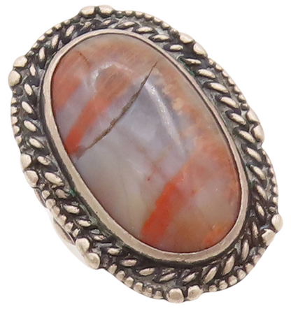 925 Sterling Silver Vintage Ring NAVAJO Floral Carved Border Gem  Sz 6  RG28738