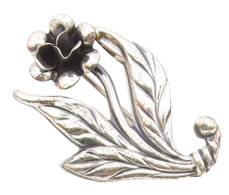 925 Sterling Silver  Vintage Rising Single Flower Brooch Pin  BP10056
