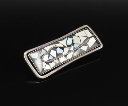 ISRAEL 925 Silver  Vintage Multi Mother Of Pearl & Onyx Brooch Pin  BP9808