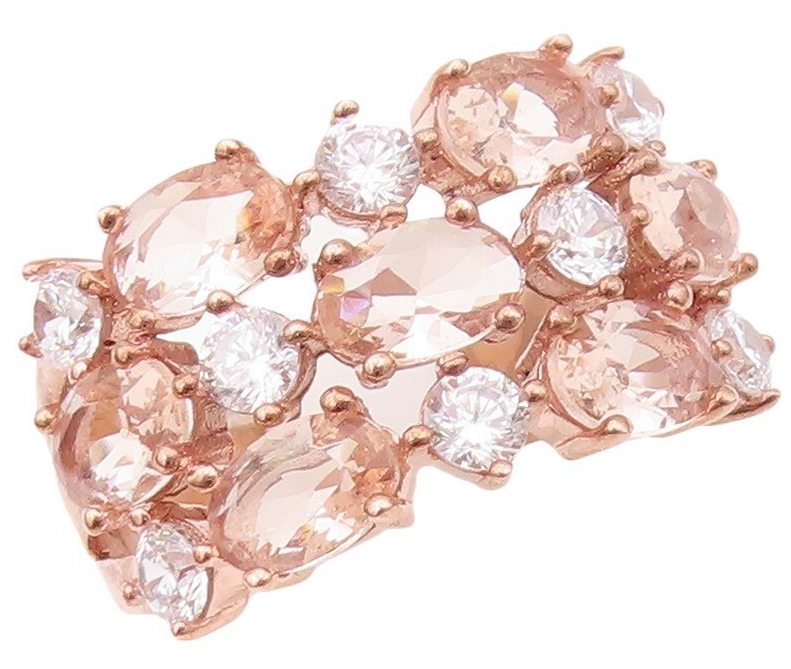 925 Sterling Silver Vintage Ring Rose Gold Plated Morganite & Topz Sz 7  RG30380