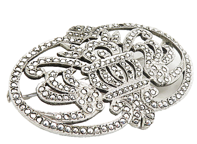 PRK 925 Sterling Silver  Vintage Sparkling Floral Swirl Brooch Pin  BP3307