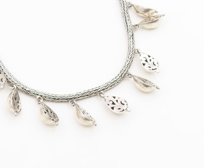 925 Sterling Silver Vintage Necklace Classic Foxtail Chain With Droplets  NE4891