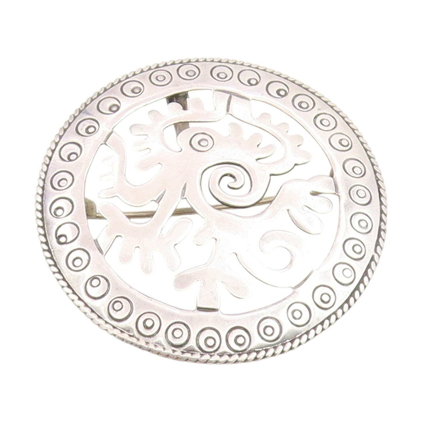 925 Sterling Silver Vintage Brooch Pin MEXICO Etched Tribal Bird Cutout  BP12291