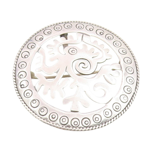 925 Sterling Silver Vintage Brooch Pin MEXICO Etched Tribal Bird Cutout  BP12291