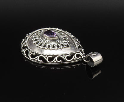 925 Sterling Silver  Vintage Openwork Pear Shaped Amethyst Pendant  PT21715