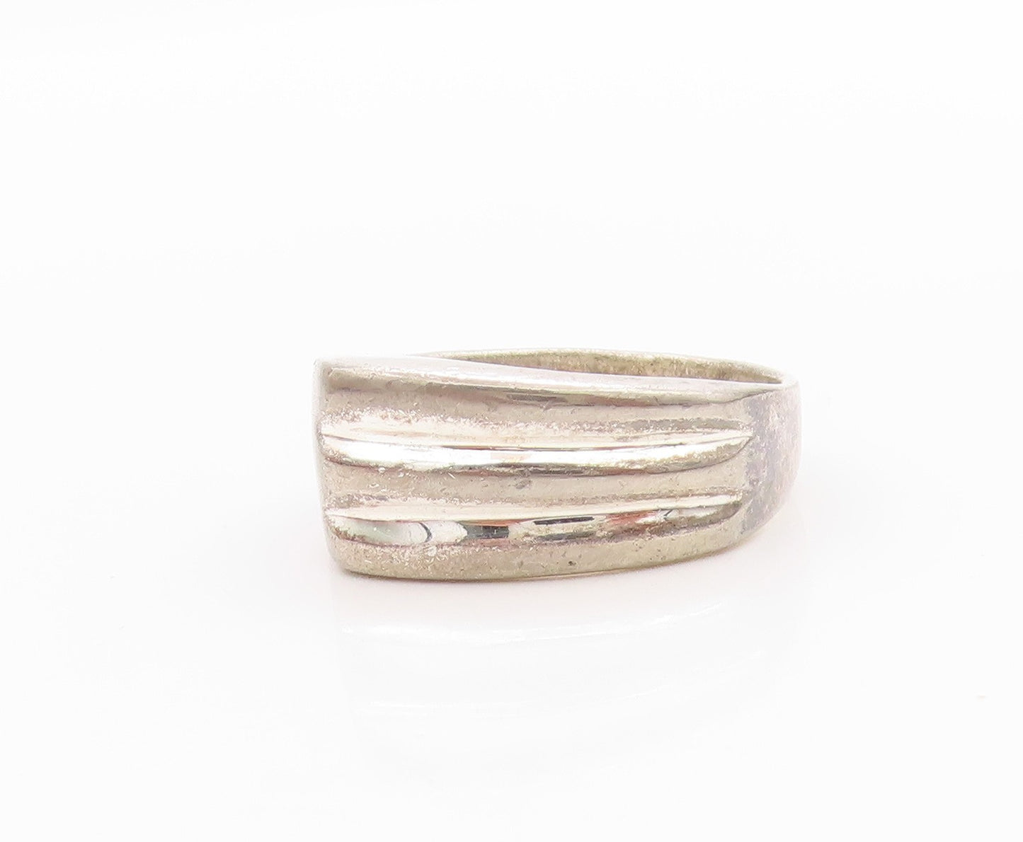 925 Sterling Silver Vintage Ring Minimalist Grooved Design  Sz 8  RG33353