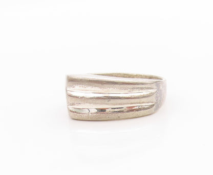 925 Sterling Silver Vintage Ring Minimalist Grooved Design  Sz 8  RG33353
