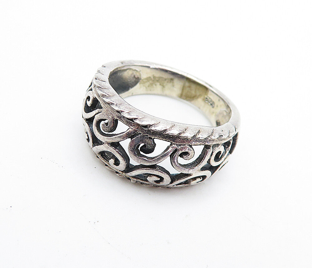 925 Sterling Silver  Vintage Open Swirl Vine Dome Shiny Band Ring Sz 7  RG5570