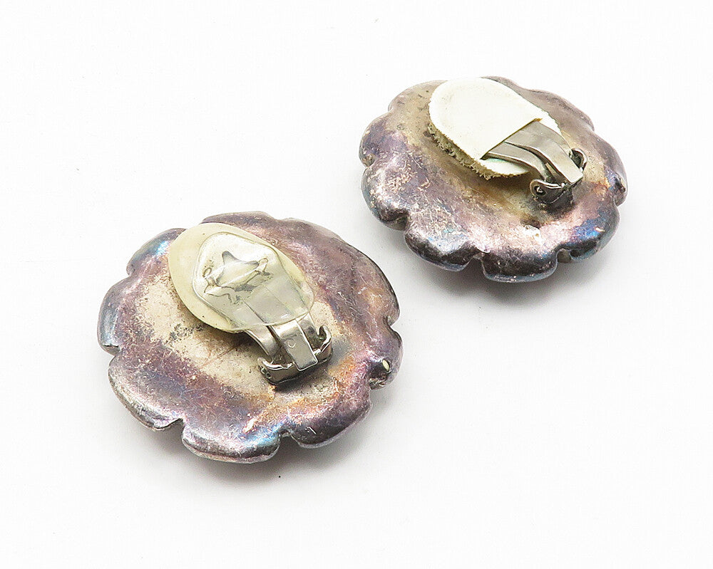 925 Sterling Silver  Vintage Oxidized Hollow Flower Non Pierce Earrings EG5609