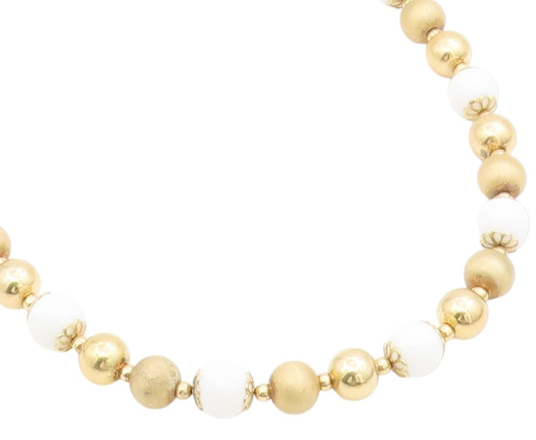 925 Sterling Silver Vintage Necklace Gold Plated White Onyx Beaded Chain  NE4731