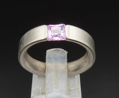 925 Silver  Vintage Princess Cut Purple Cubic Zirconia Band Ring Sz 7  RG24930
