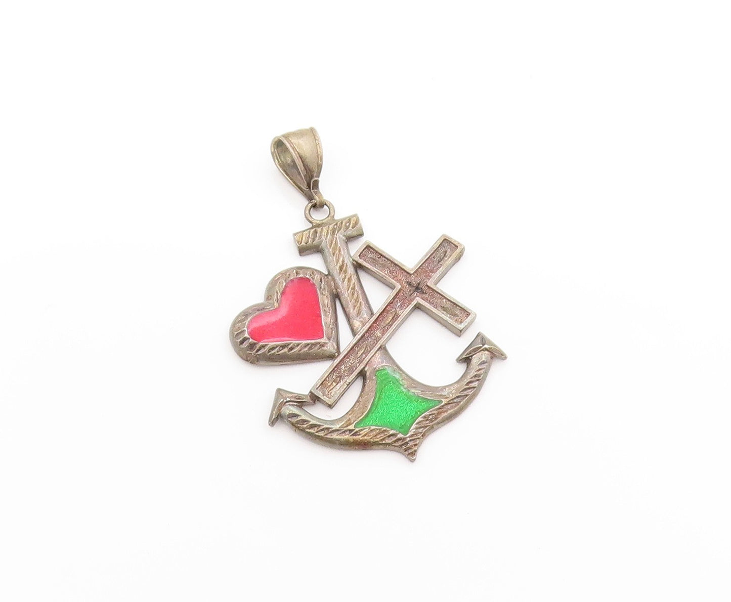 925 Sterling Silver Vintage Pendant Faith Hope Charity Theological Charm PT25098
