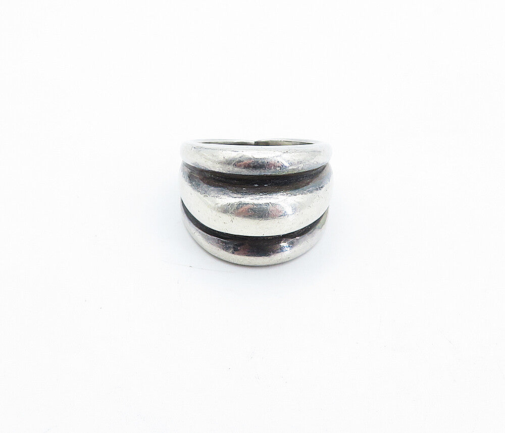 FRANCIS STEBBINGS 925 Silver  Vintage Shiny Fluted Dome Band Ring Sz 7  RG4318