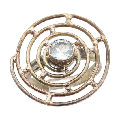 925 Sterling Silver Vintage Ring Blue Topaz Circular Maze Band  Sz 6.5  RG34623