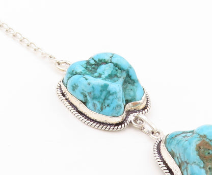 925 Sterling Silver Vintage Necklace Amorphas Linked Turquoise  NE4537