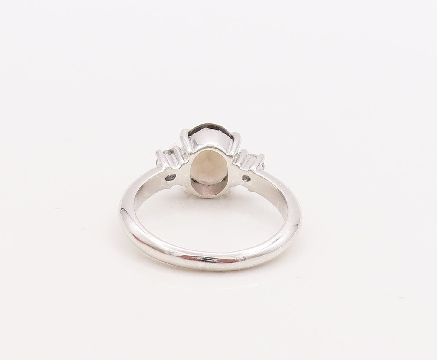 925 Sterling Silver Vintage Ring CZ & Oval Cut Smoky Quartz  Sz 7.5  RG29866