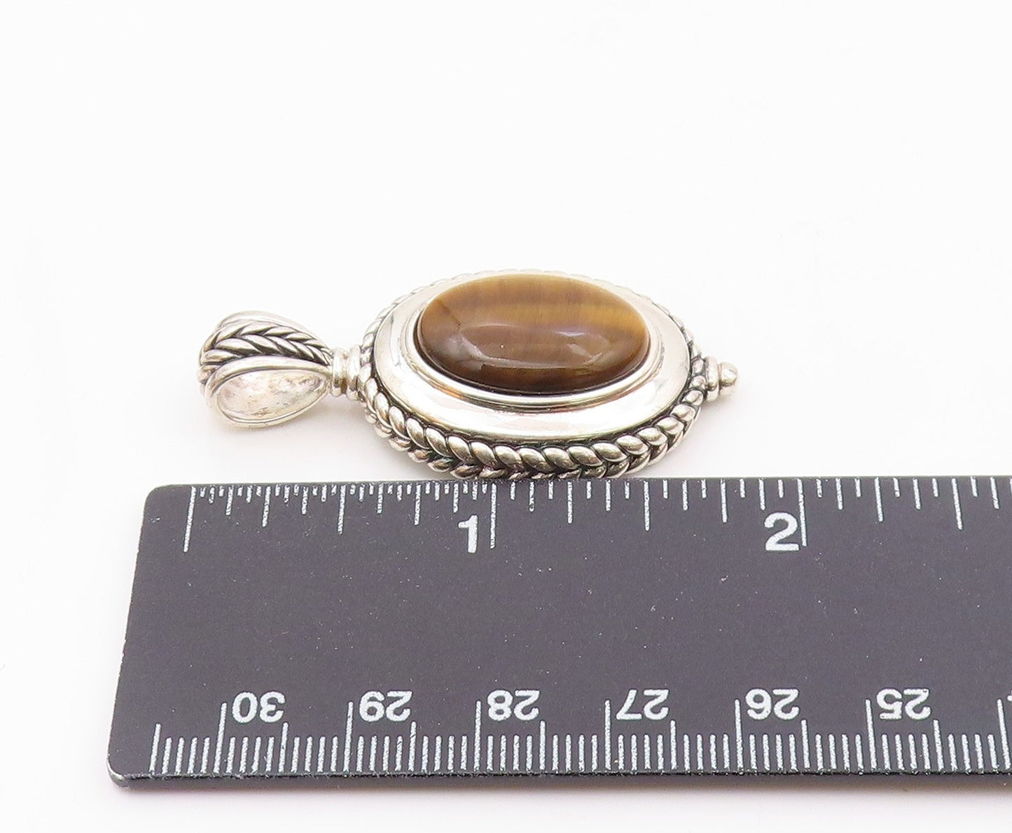 925 Sterling Silver  Vintage Cabochon Cut Tiger's Eye Wheat Pendant  PT17549