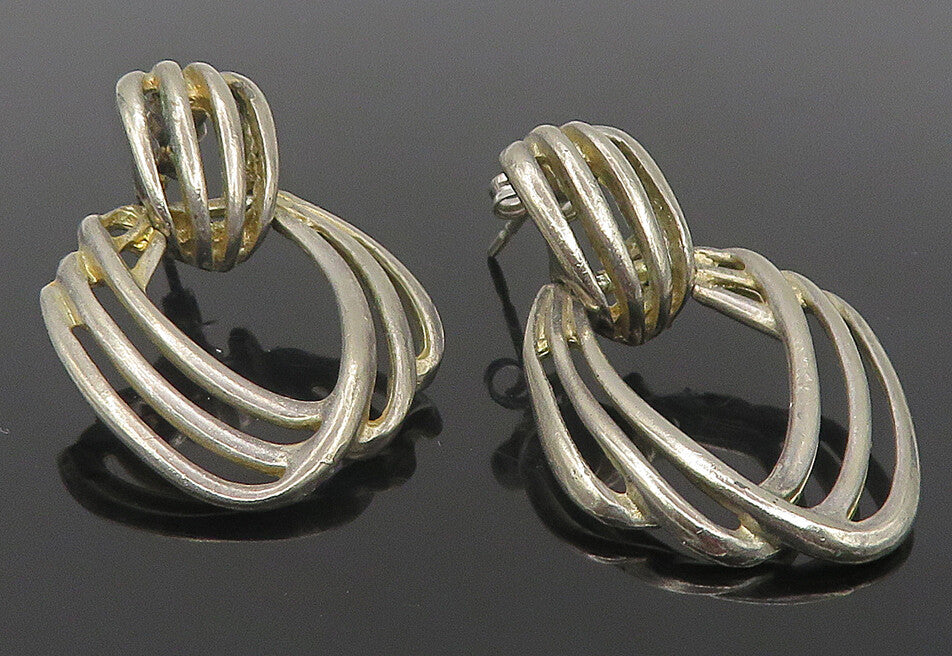 925 Sterling Silver  Vintage Dark Tone Split Hinge Drop Earrings  EG6241