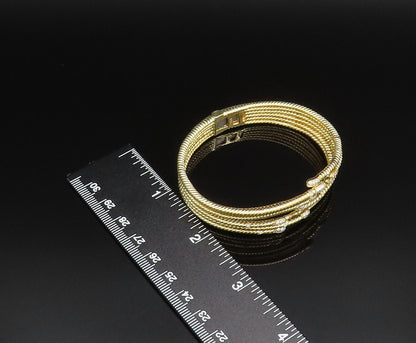 925 Silver  Vintage Ribbed Gold Plated Multi Row Topaz Bypass Bracelet  BT9558
