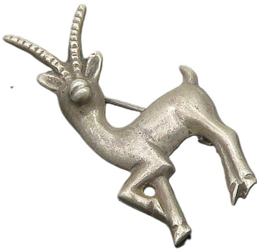 MEXICO 925 Sterling Silver  Vintage Antique Gazelle Animal Brooch Pin  BP7336