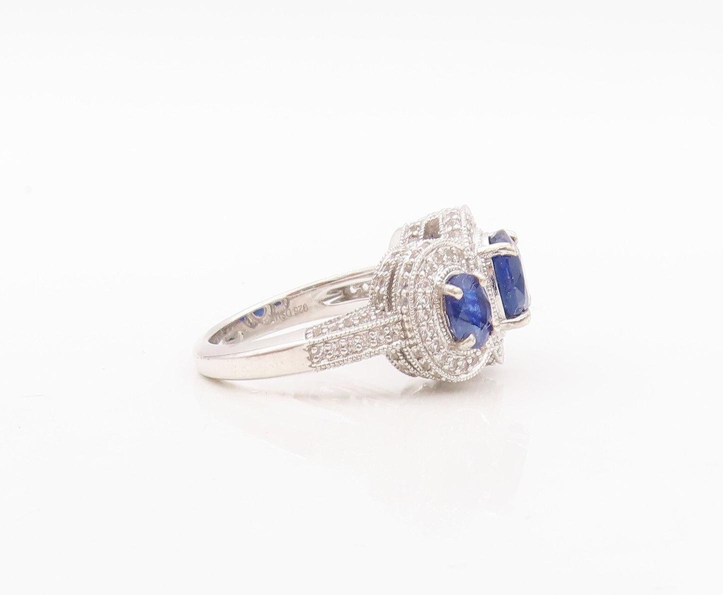 925 Sterling Silver Vintage Ring Oval Sapphire Halo CZ Inlay  Sz 7 RG30351