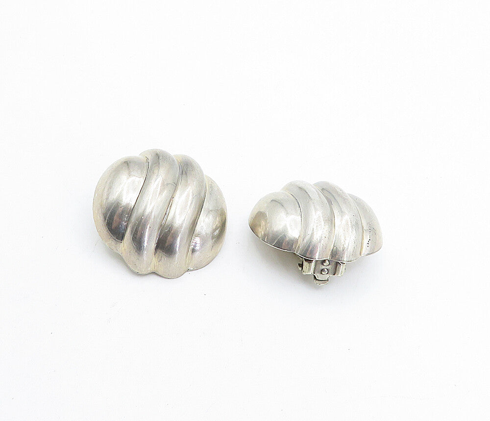 JONDELL SPAIN 925 Silver  Vintage Fluted Dome Non Pierce Earrings  EG2491
