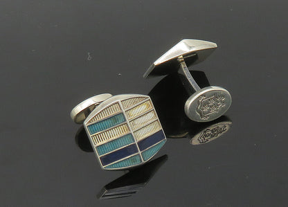 BRITISH 925 Sterling Silver  Vintage Enamel Detail Shiny Cufflinks  TR2826