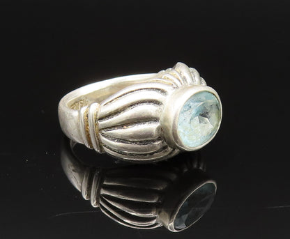 ESPO SIG 925 Silver  Vintage Oval Aquamarine Ribbed Dome Ring Sz 7.5  RG25671